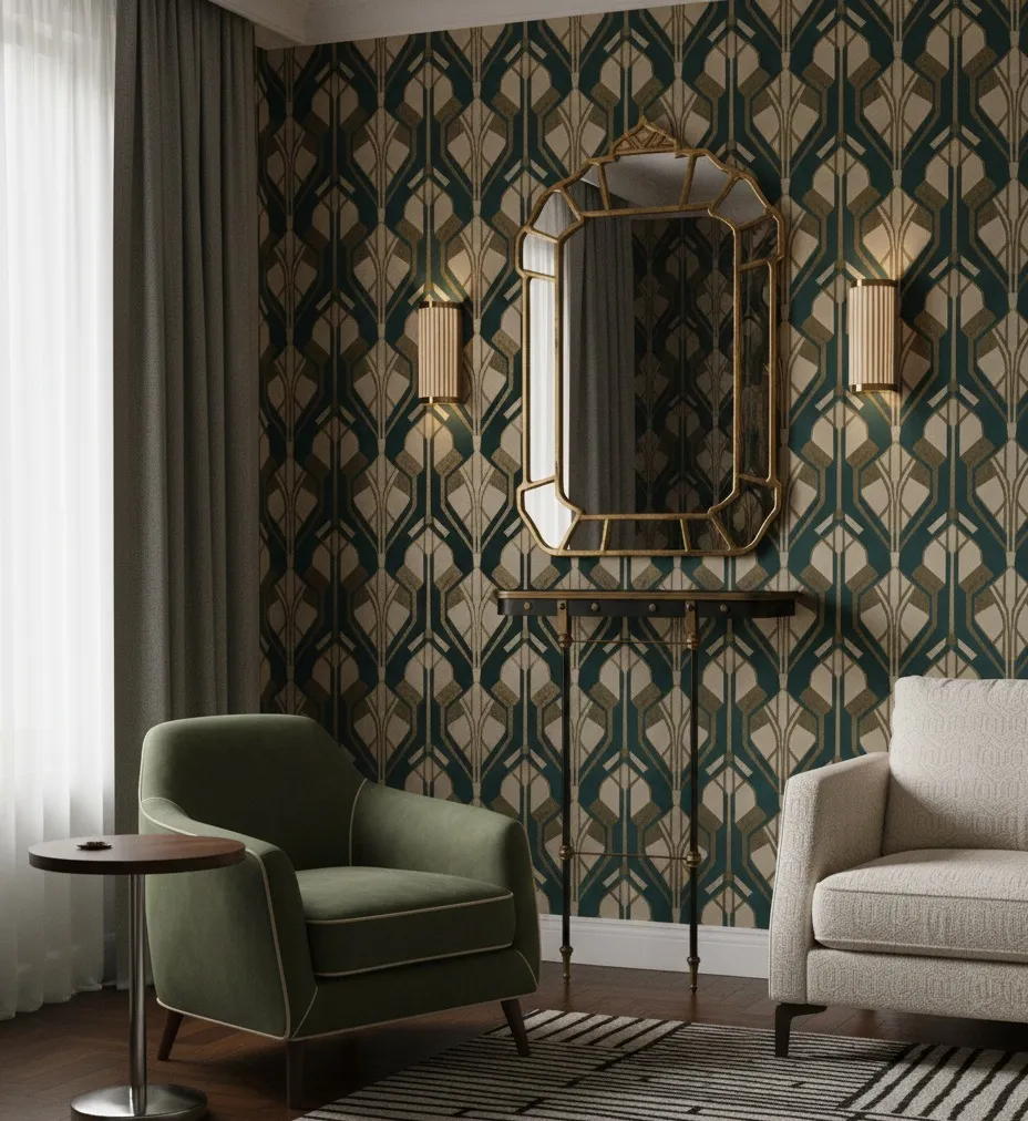 Elegant antique art deco console in a modern setting