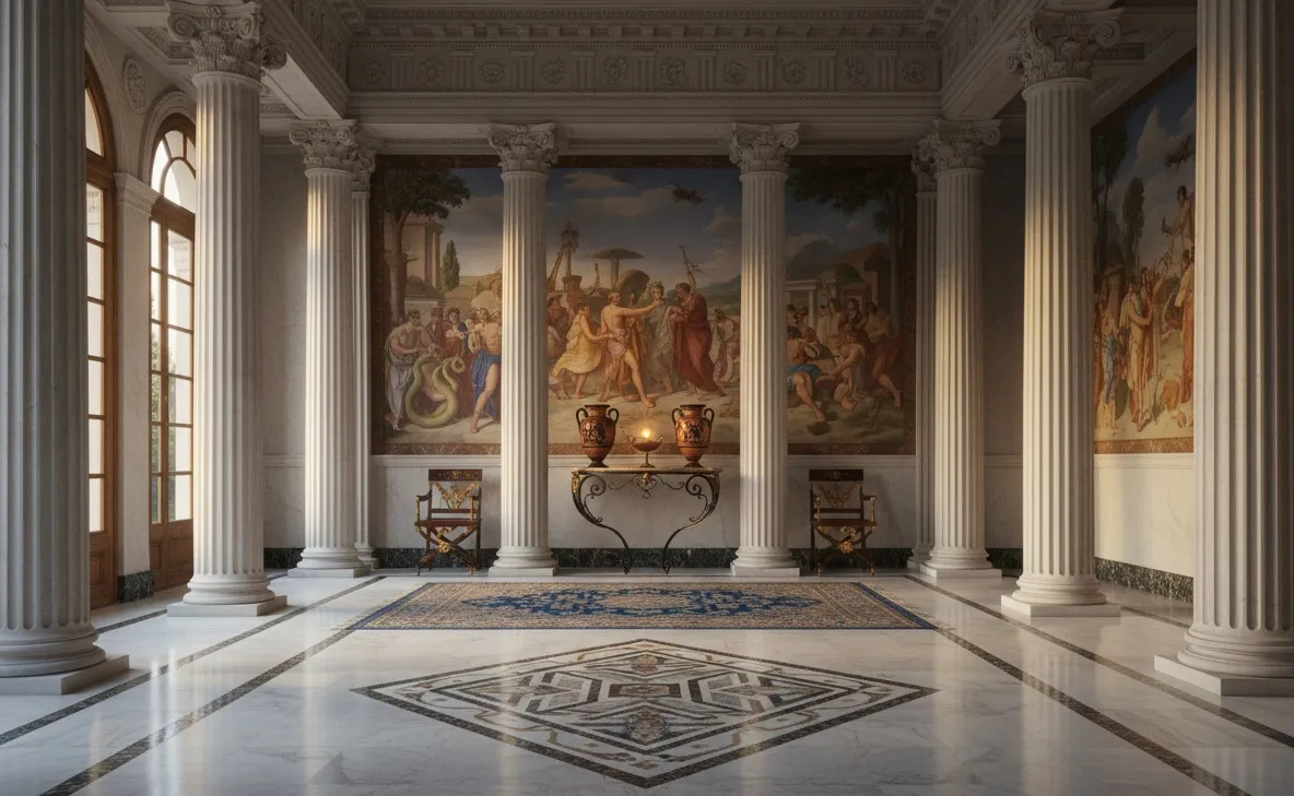 Consola antiga com decorações, estilo elegante, ambiente clássico