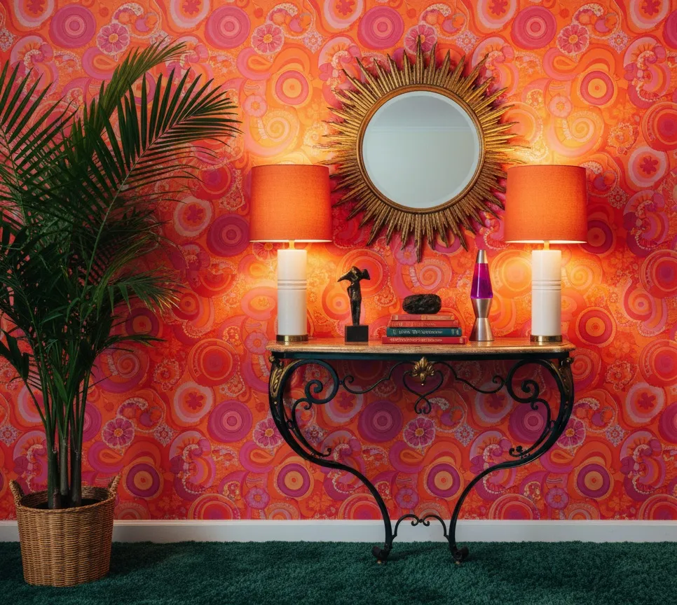 consola antiga edgard brant com decoracoes coloridas