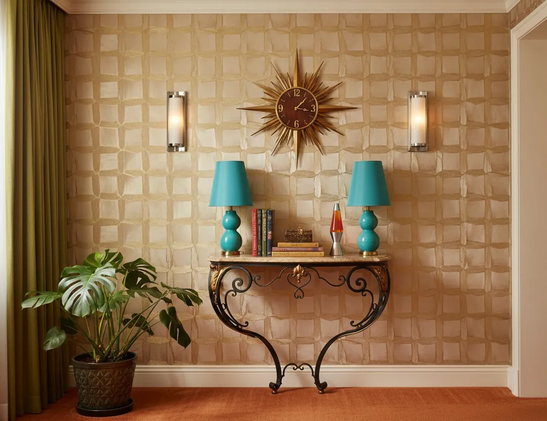 Console antiga de edgard brant com decoração vibrante e luz