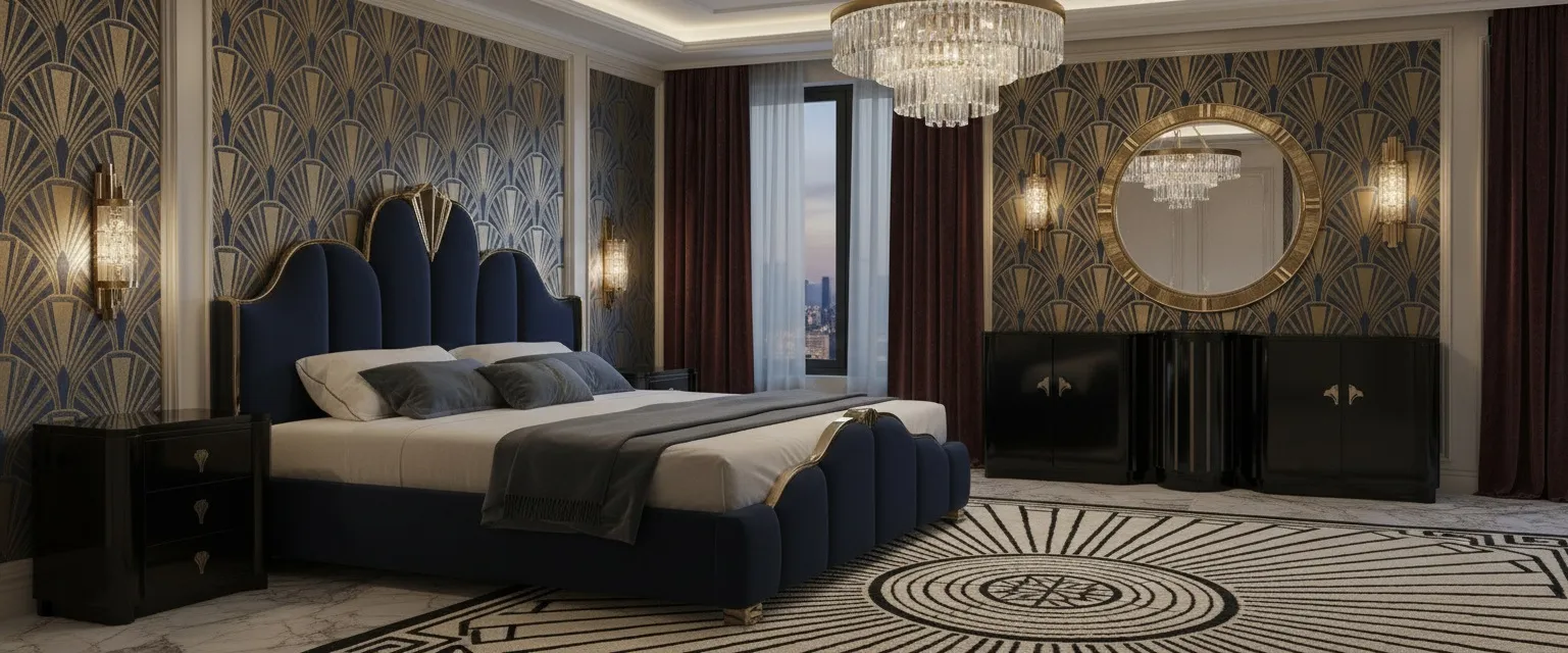 aparador antiguo en un ambiente elegante con lámparas y detalles decorativos