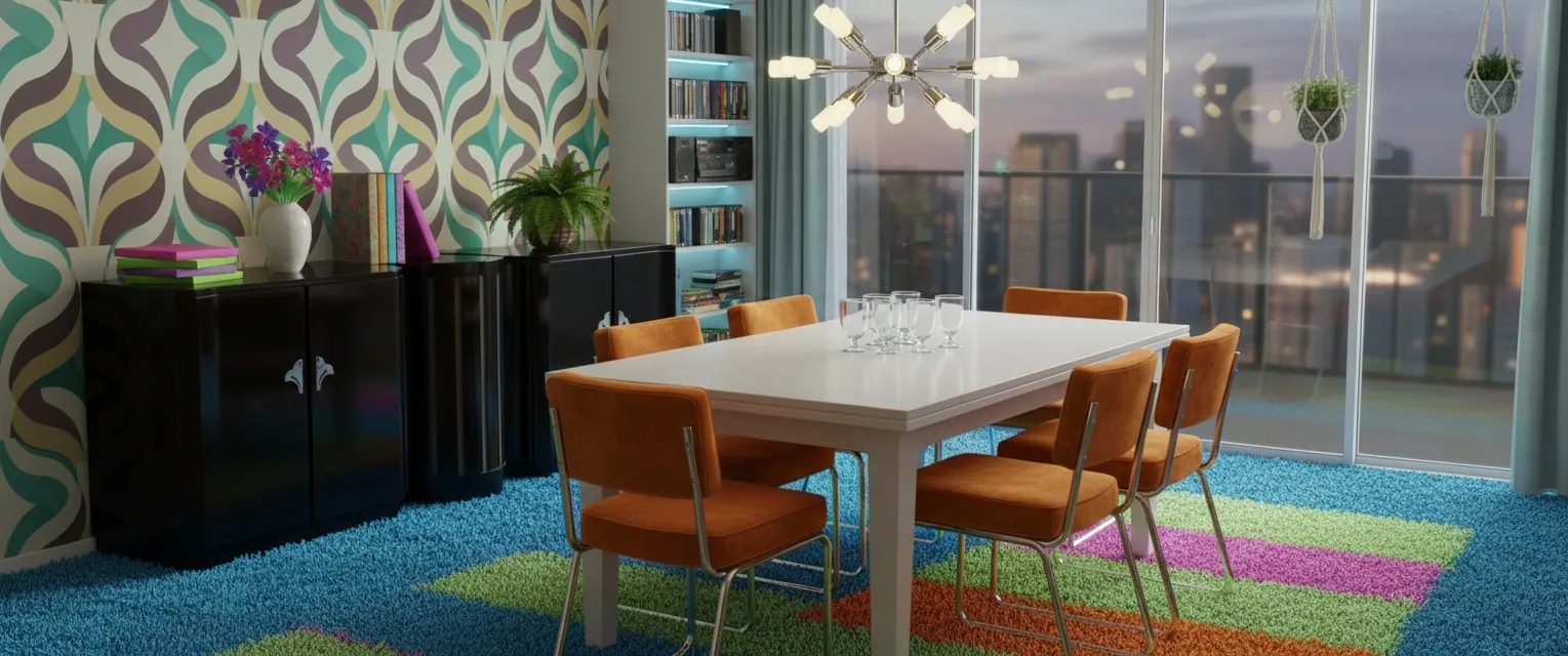 credenza antica in stile art deco con decorazione colorata