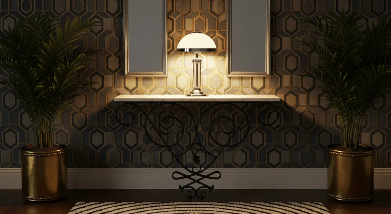 2 dresuars antichi con lampada e piante decorative