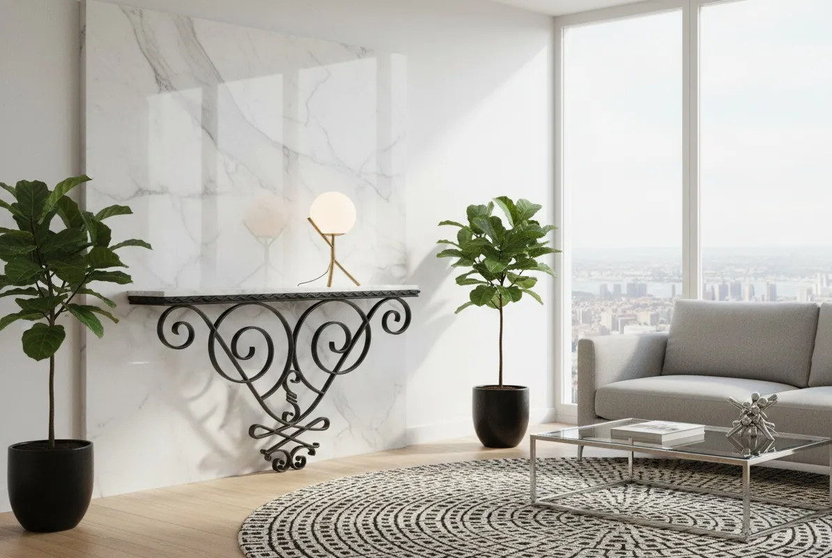 고풍스러운 콘솔 테이블과 식물 raymond subes