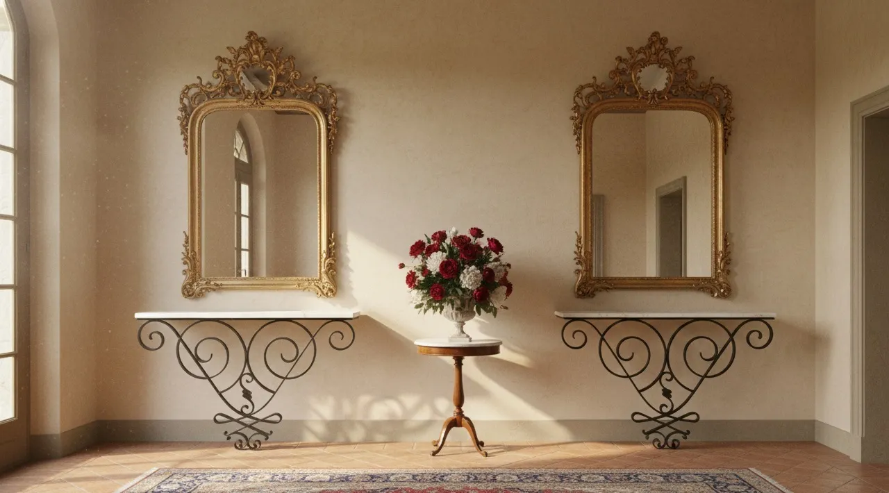 Vue de deux dresuars anciens avec des miroirs décoratifs