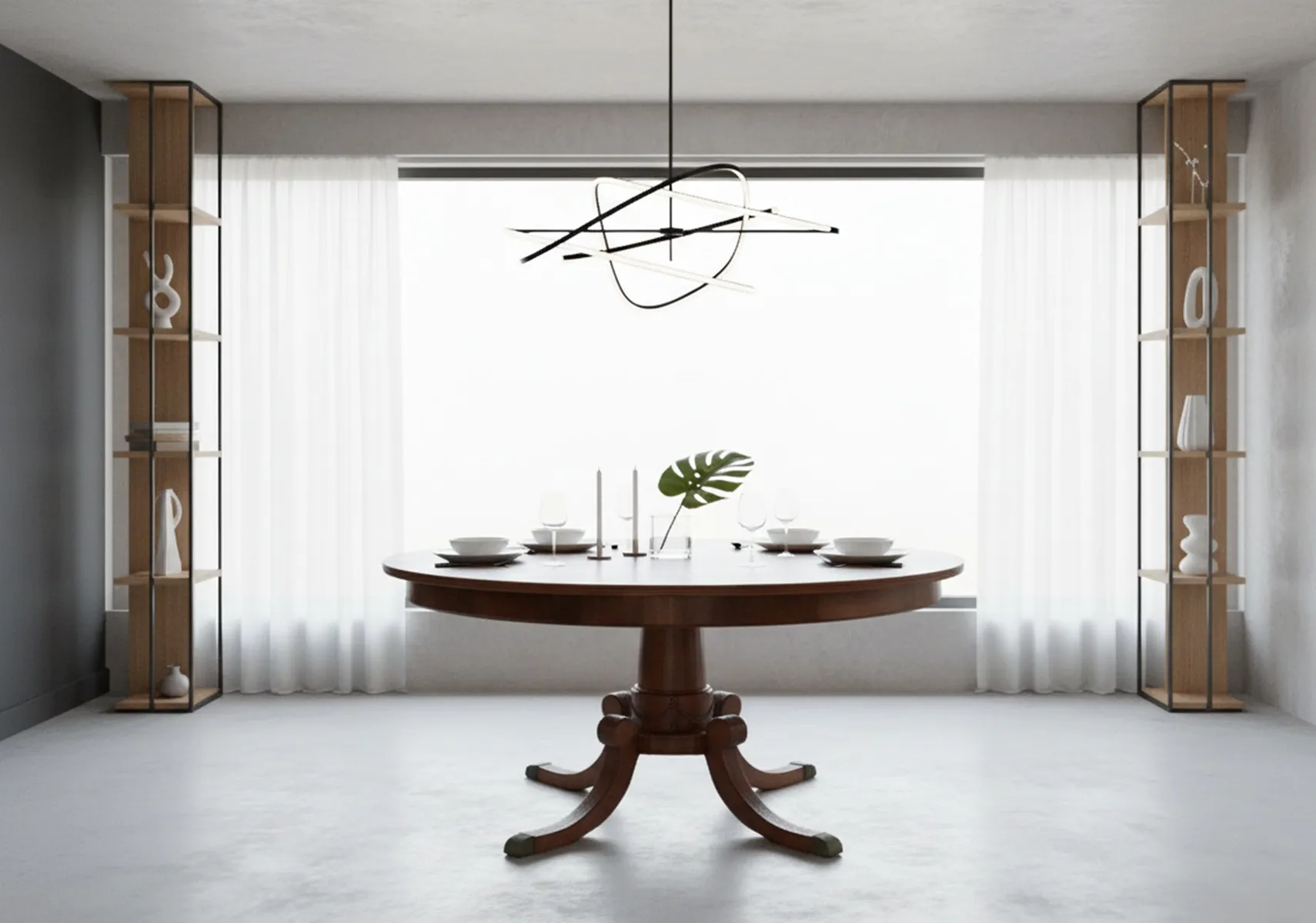 Mesa antiga de jantar para 8 a 6 pessoas com decoração elegante