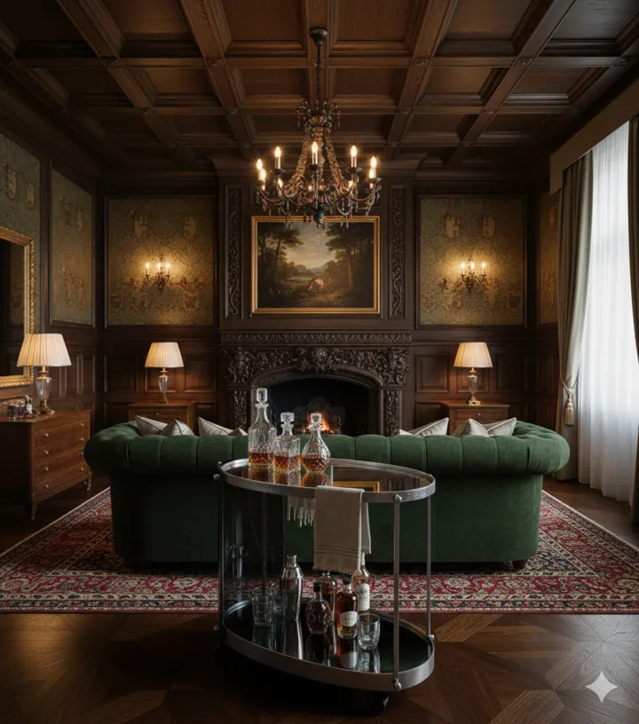 Chariot-bar ancien Fontana art dans un cadre chaleureux