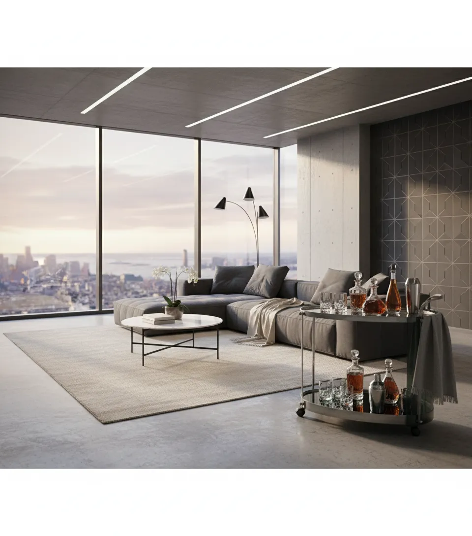 antik cocktailwagen Fontana Arte mit Flaschen und Gläsern