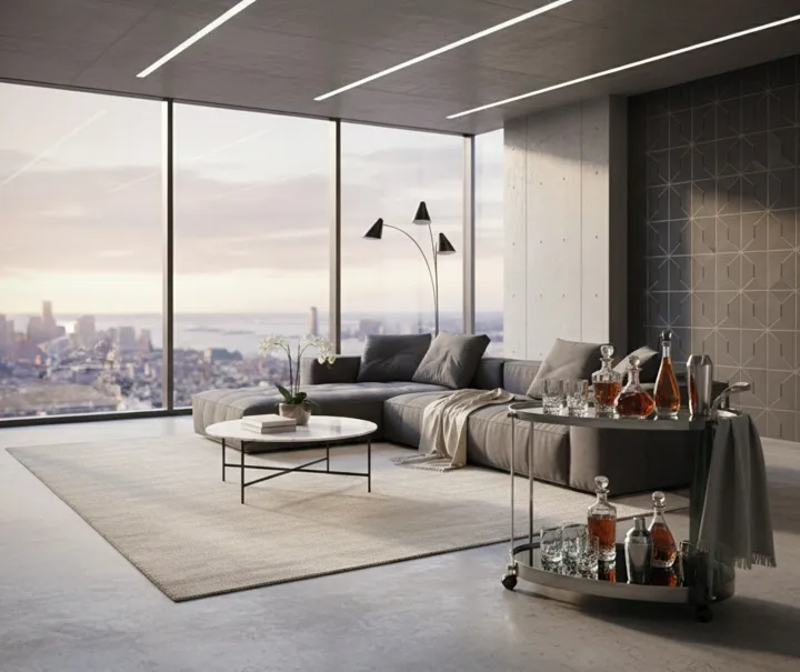 antique cocktailwagen Fontana Arte in einem modernen Umfeld