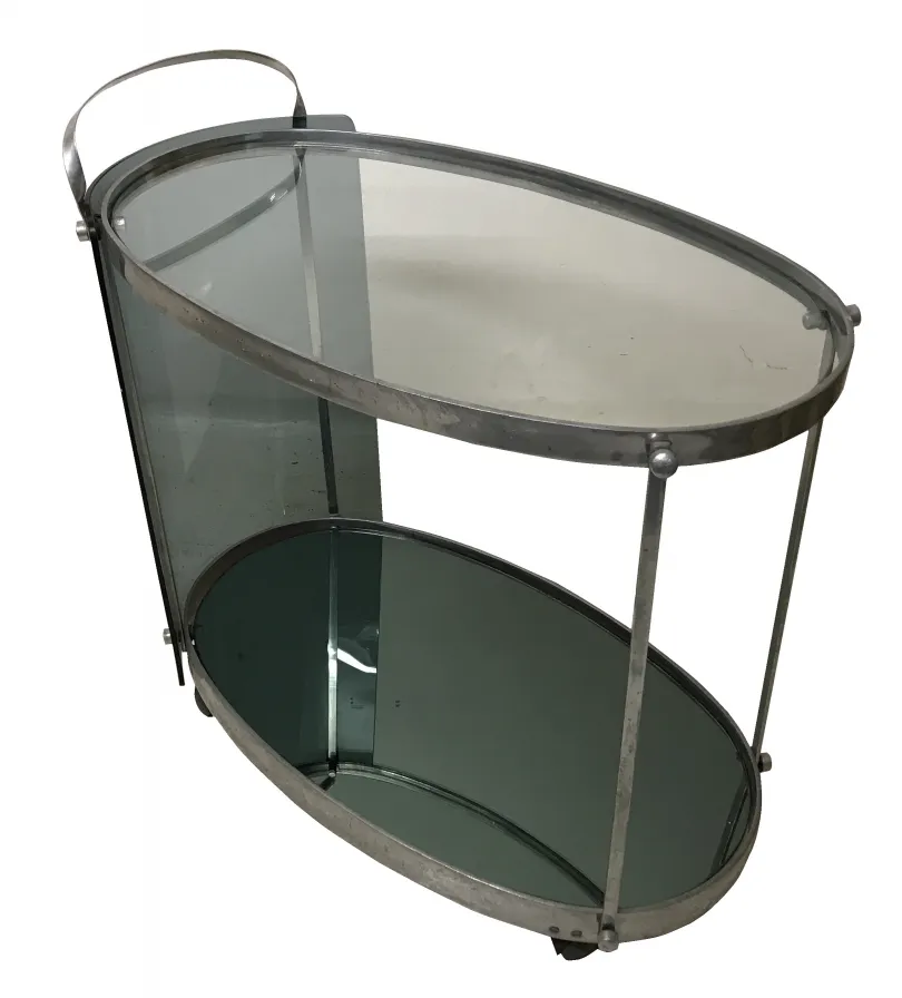 mesa carrinho antigo com design oval e brilho