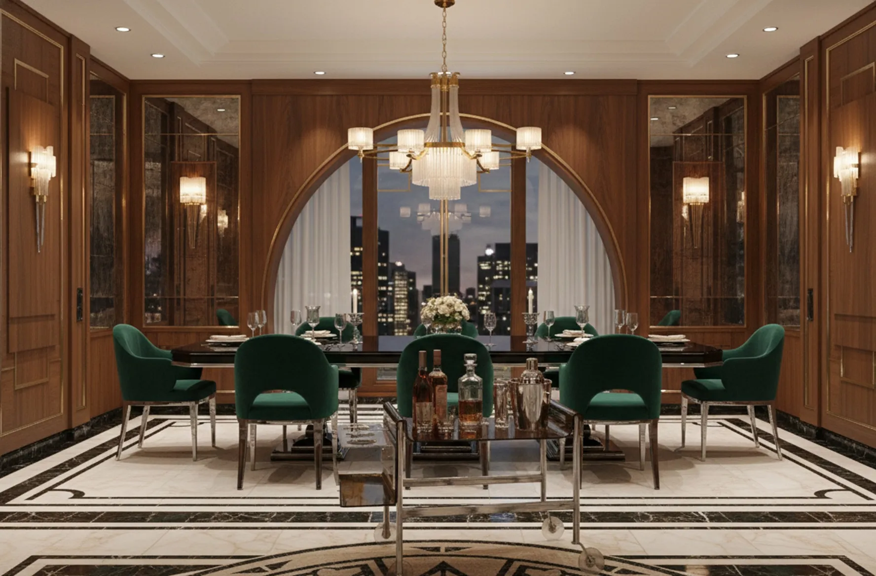 mesa carrito antigua de los años 60 con botellas en un entorno elegante