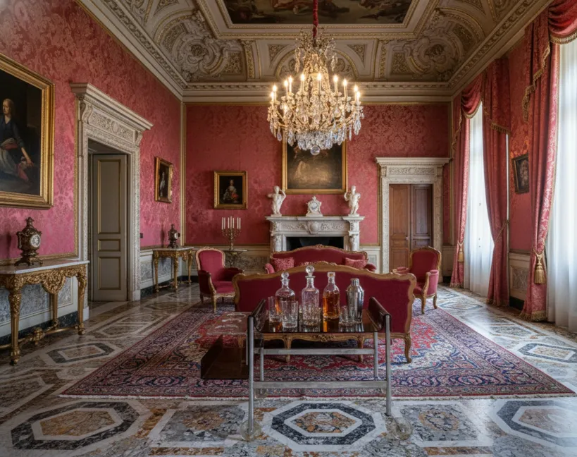 古いバーカートに瓶が置かれたエレガントな環境