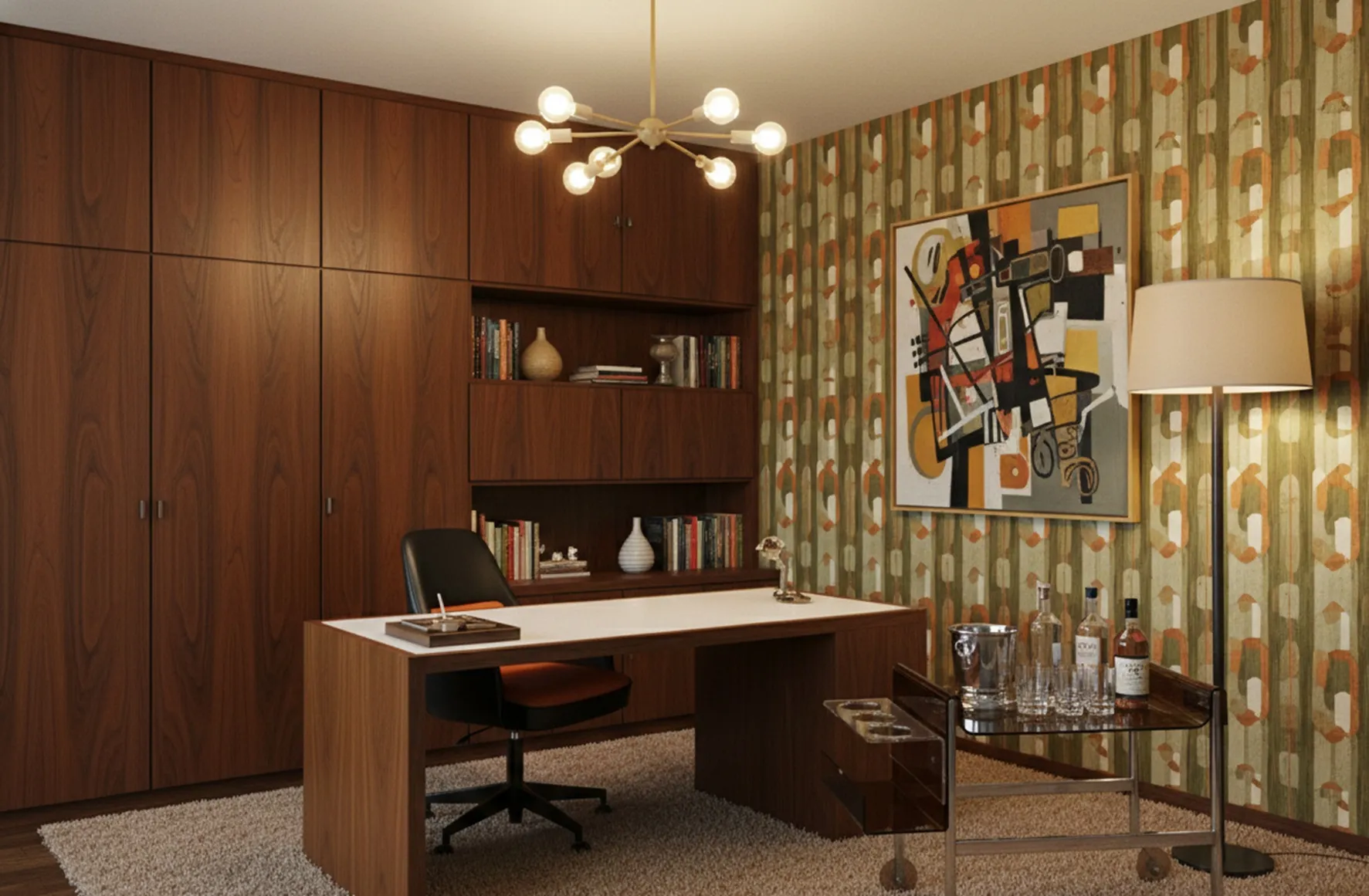 mesa carrinho antiga anos 60 com garrafas e copos