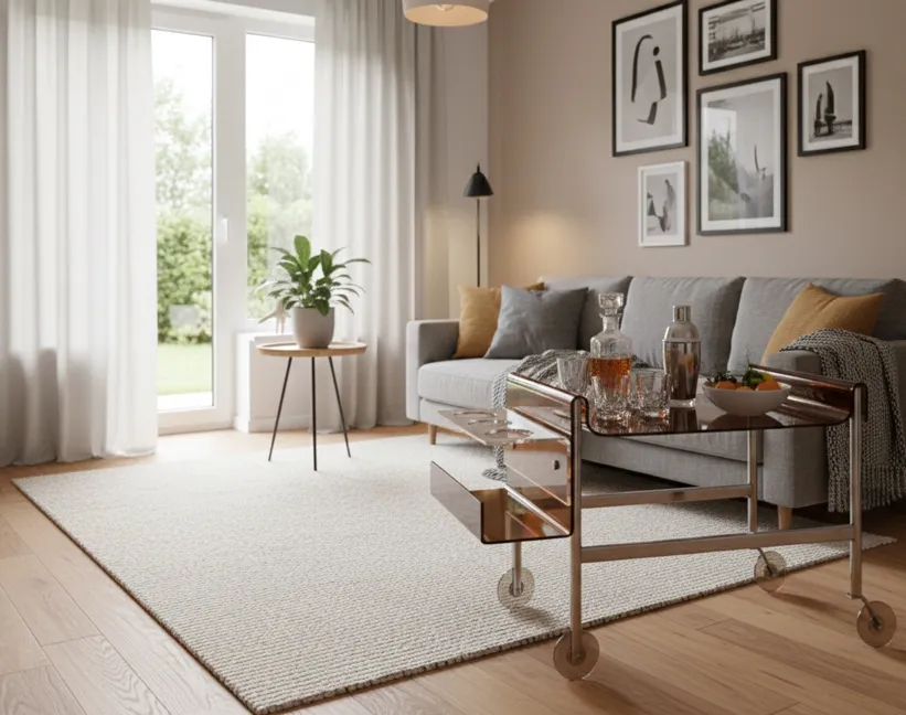 Антикварная тележка для коктейлей 60-х в современном интерьере