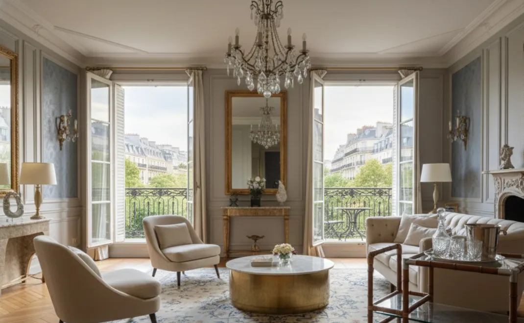 세련된 앤티크 바 카트가 아늑한 환경에 있습니다.