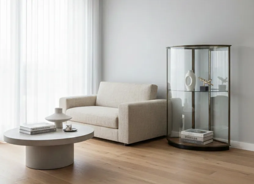 2 vitrines antiques en style art déco avec éclairage doux