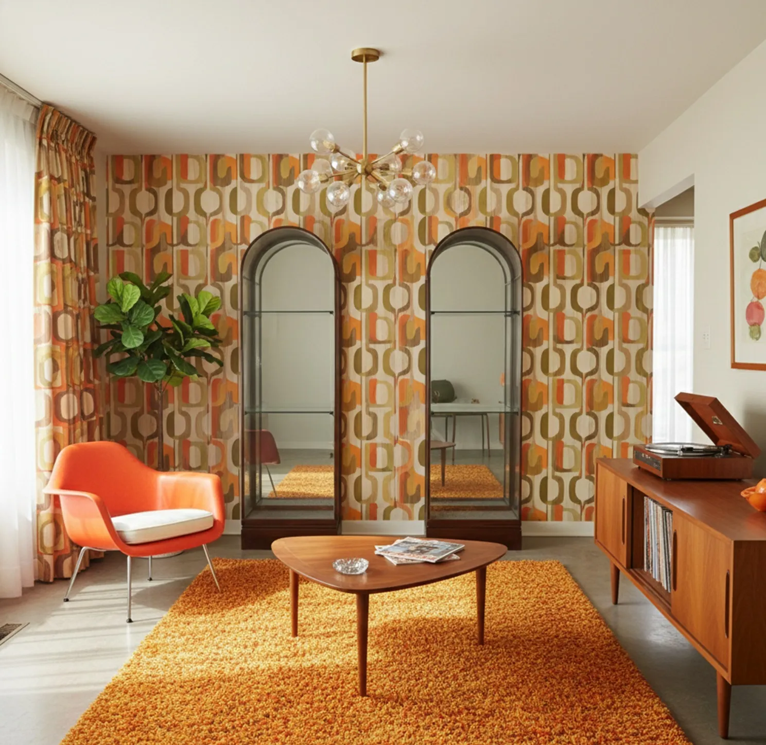 Deux vitrines anciennes élégantes dans une ambiance rétro confortable