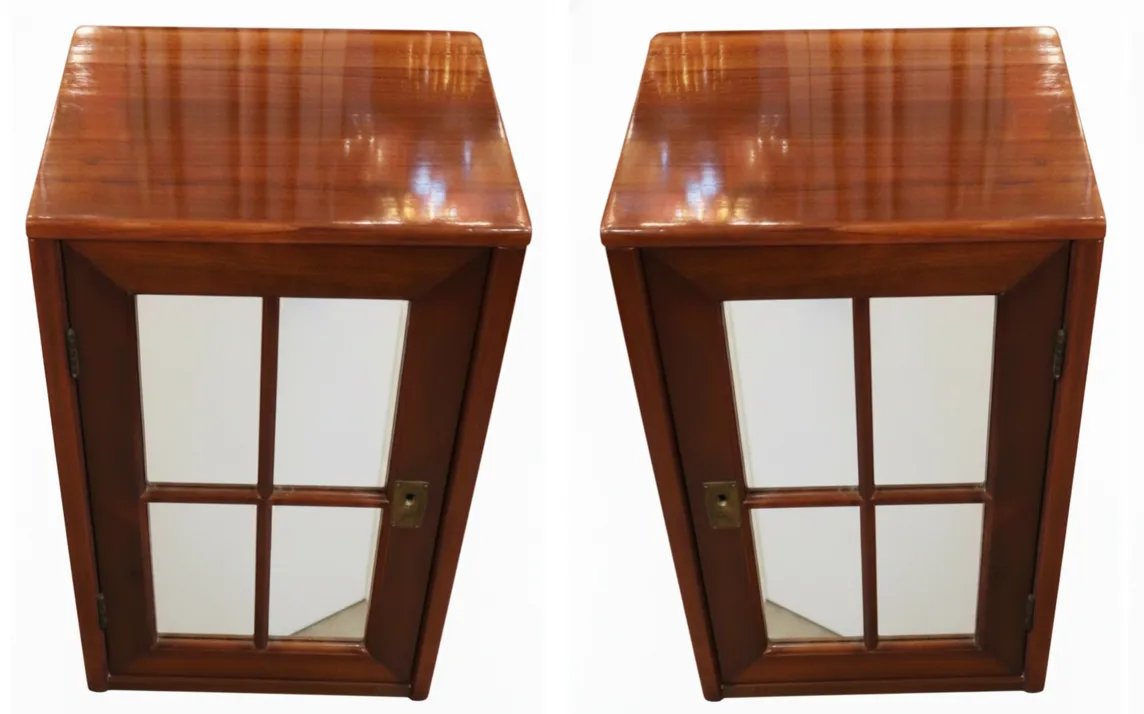 antique bedside tables with mirrors, rectangular shapes, cozy environment