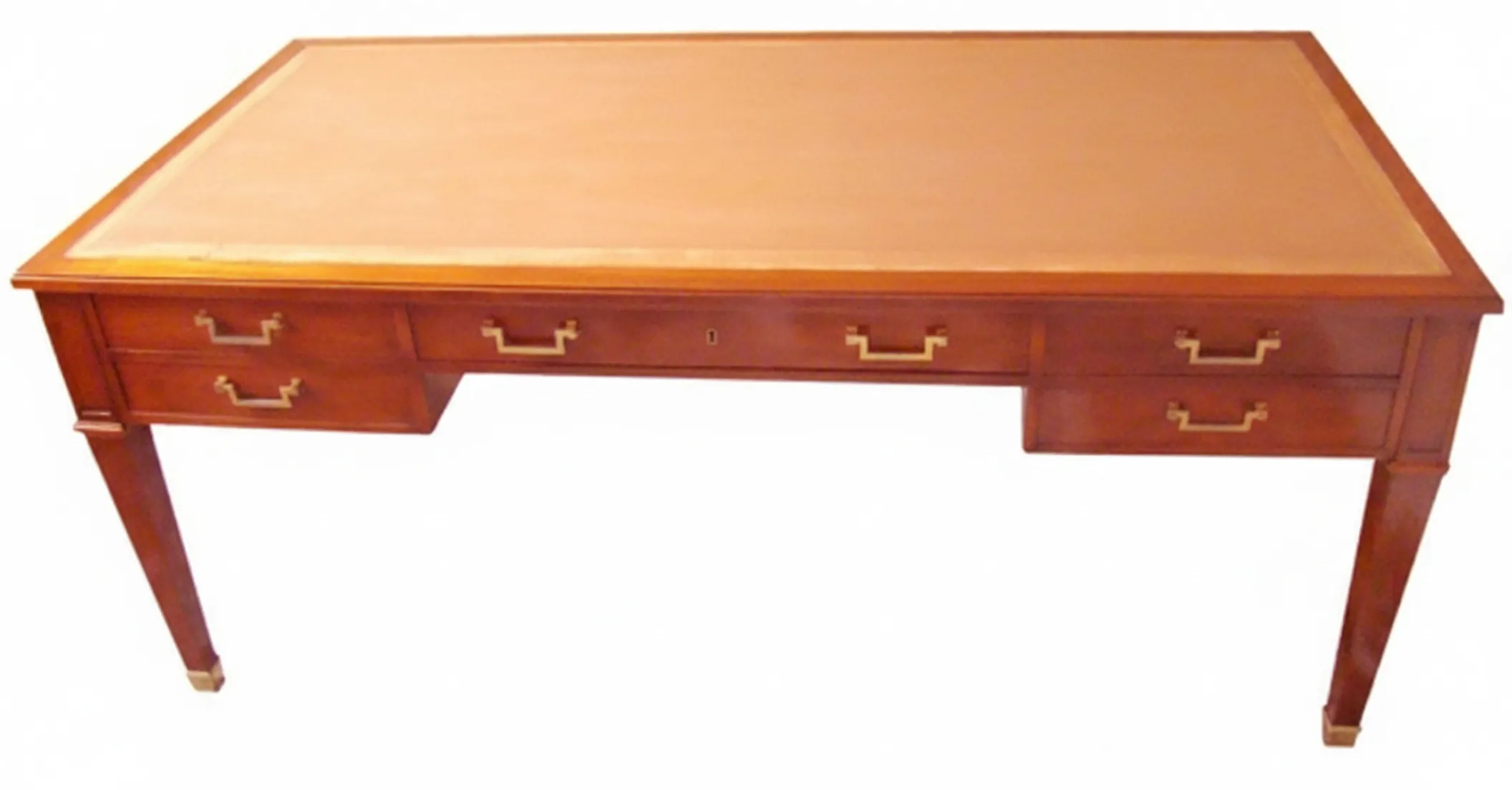 antique desk with 3 gold drawers and clear top