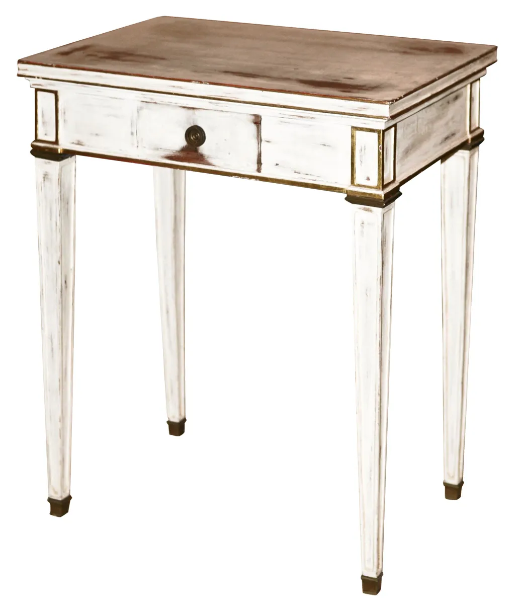 antiker weißer Schreibtisch mit elegantem Design und einer Schublade