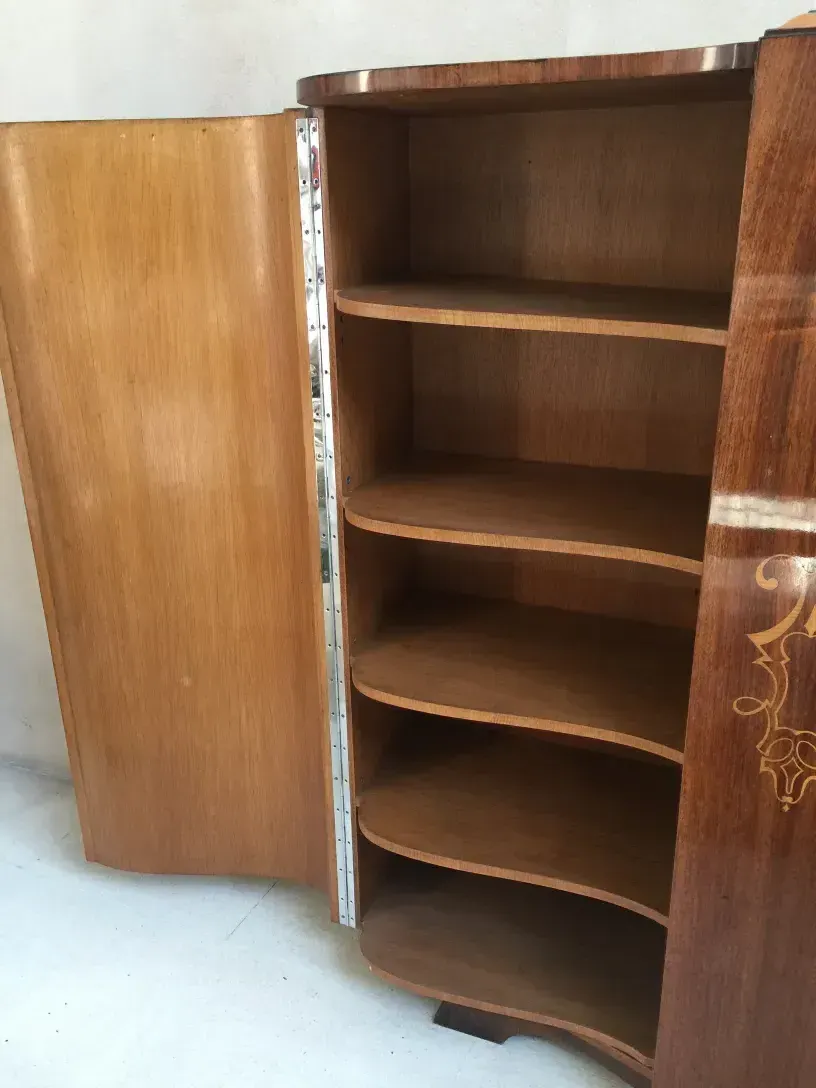 Top view of antique bookcase with light tone divisions.