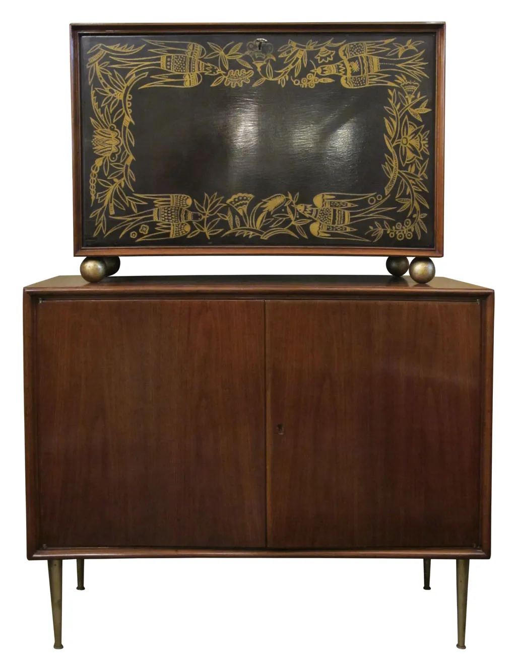 Antiker Cocktailschrank mit Blumendesign an der oberen Tür