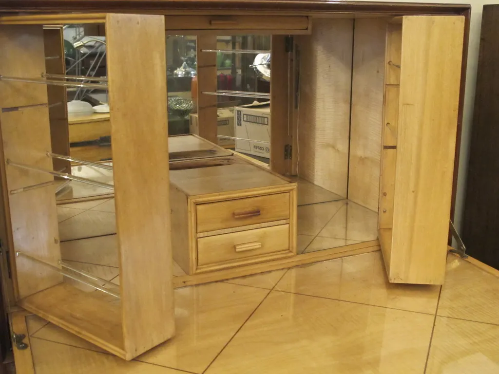 antique bar with shelves and mirrors inside