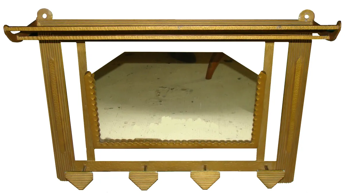portemanteau ancien avec miroir doré et crochets décoratifs