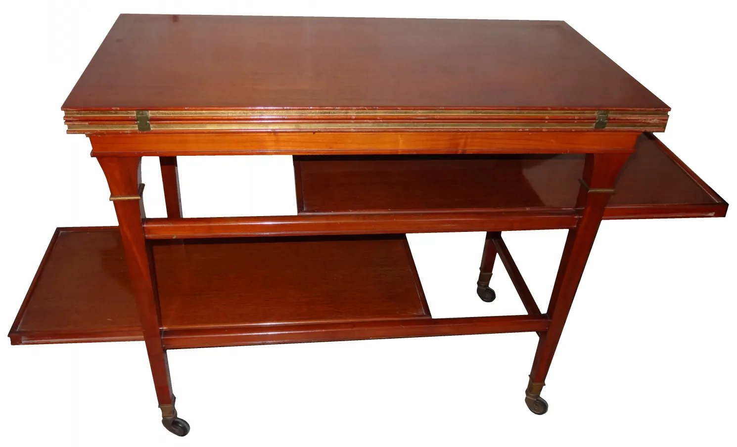 antique console with wooden shelves Comte, cozy setting