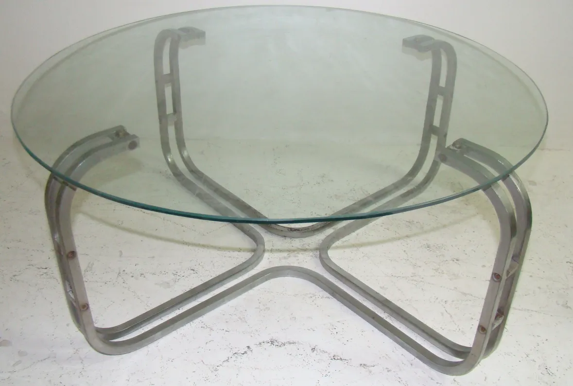 antique art deco coffee table with round glass top