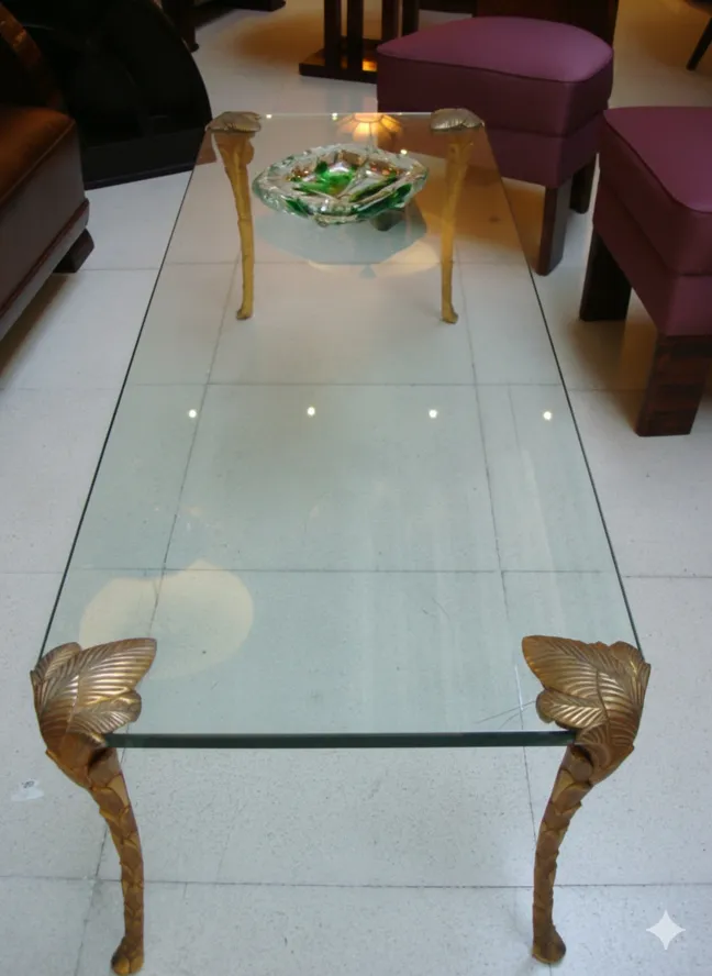 mesa ratona antigua con patas decoradas y entorno acogedor