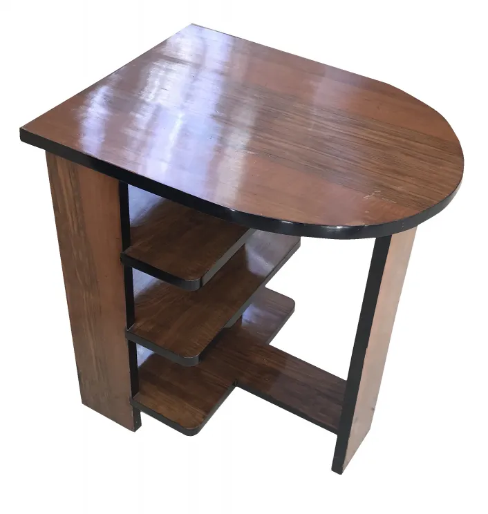 antique table design with shelves and oval shape