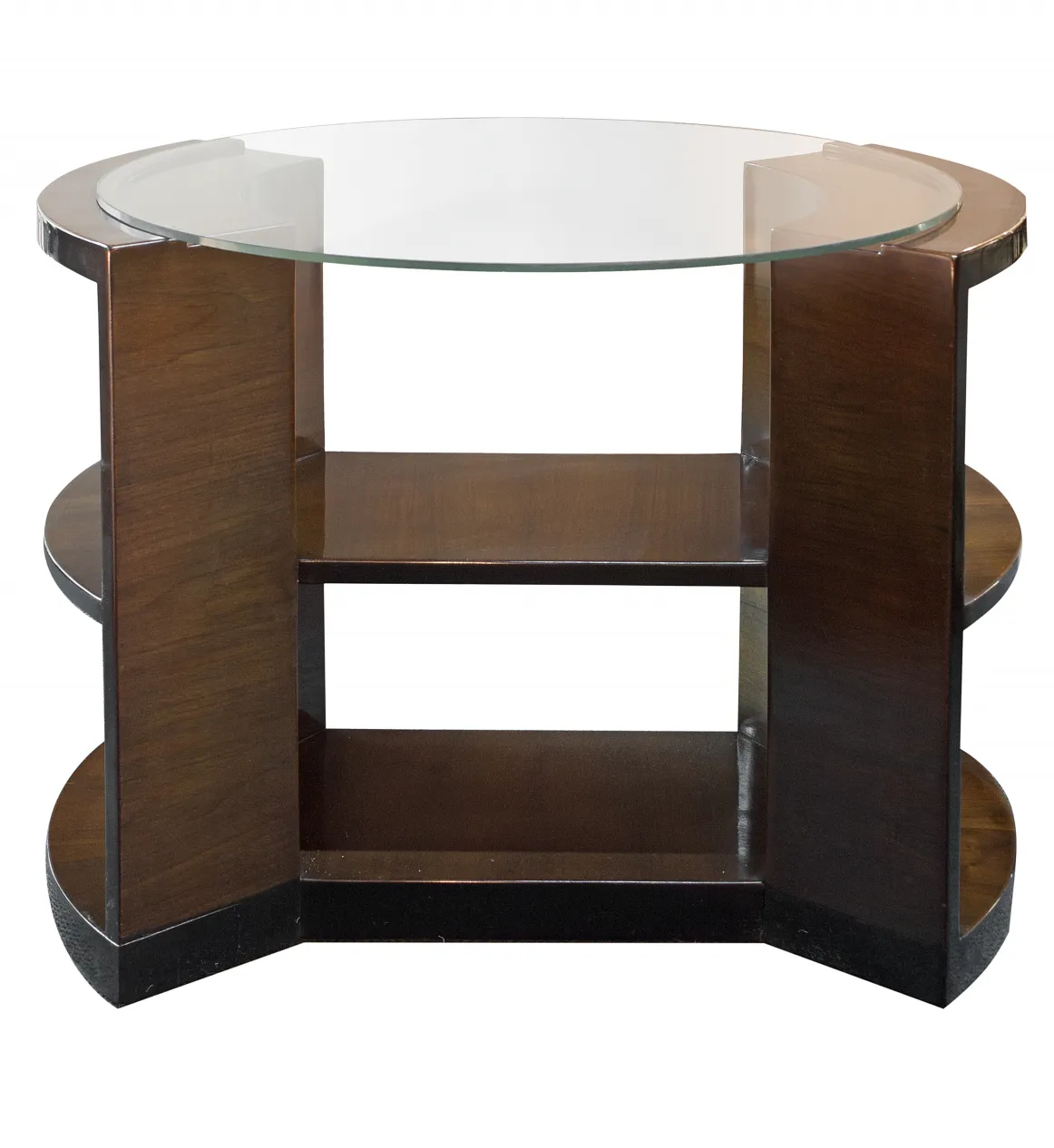 Mesa antigua con diseño art deco y estantes inferiores