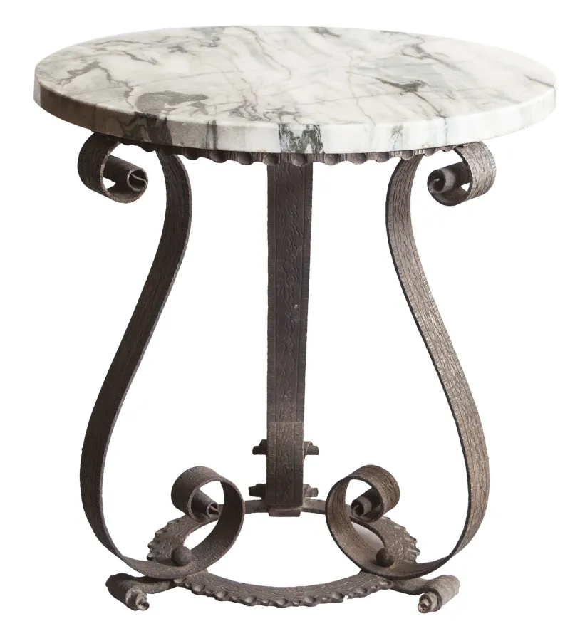 tavolo antico art deco con base decorativa e piano rotondo