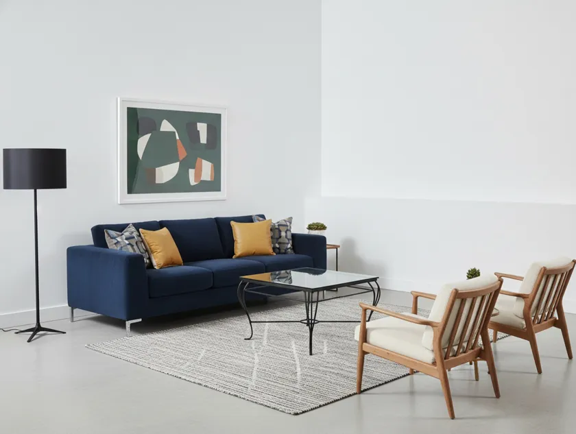 tableau ancien de jardin avec chaises modernes et décoration