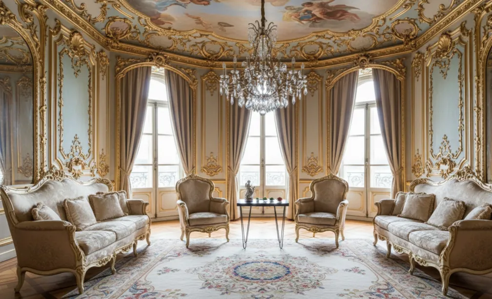 Tavolo da giardino antico ed elegante in una stanza