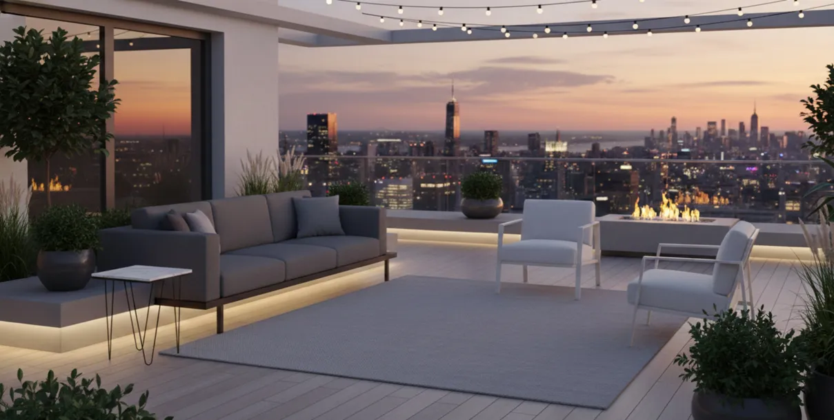 古老的花园桌在舒适的环境中