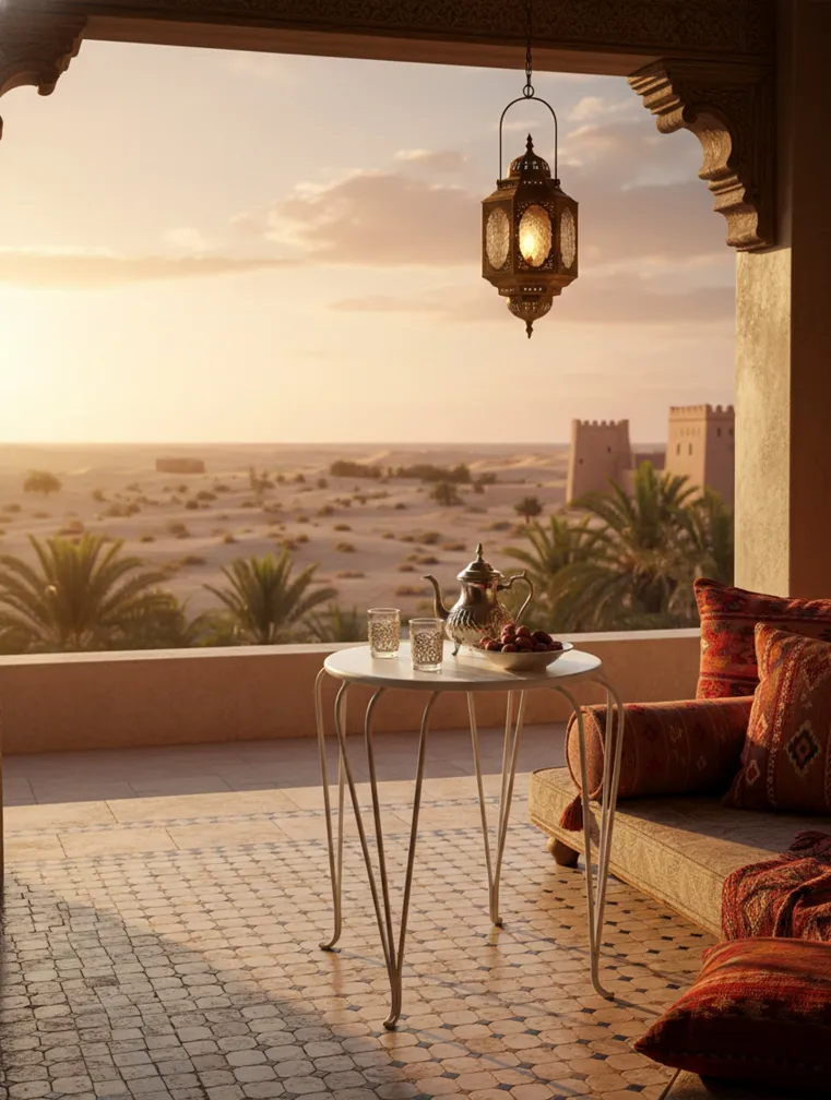 光と椅子のある古い円形テーブル