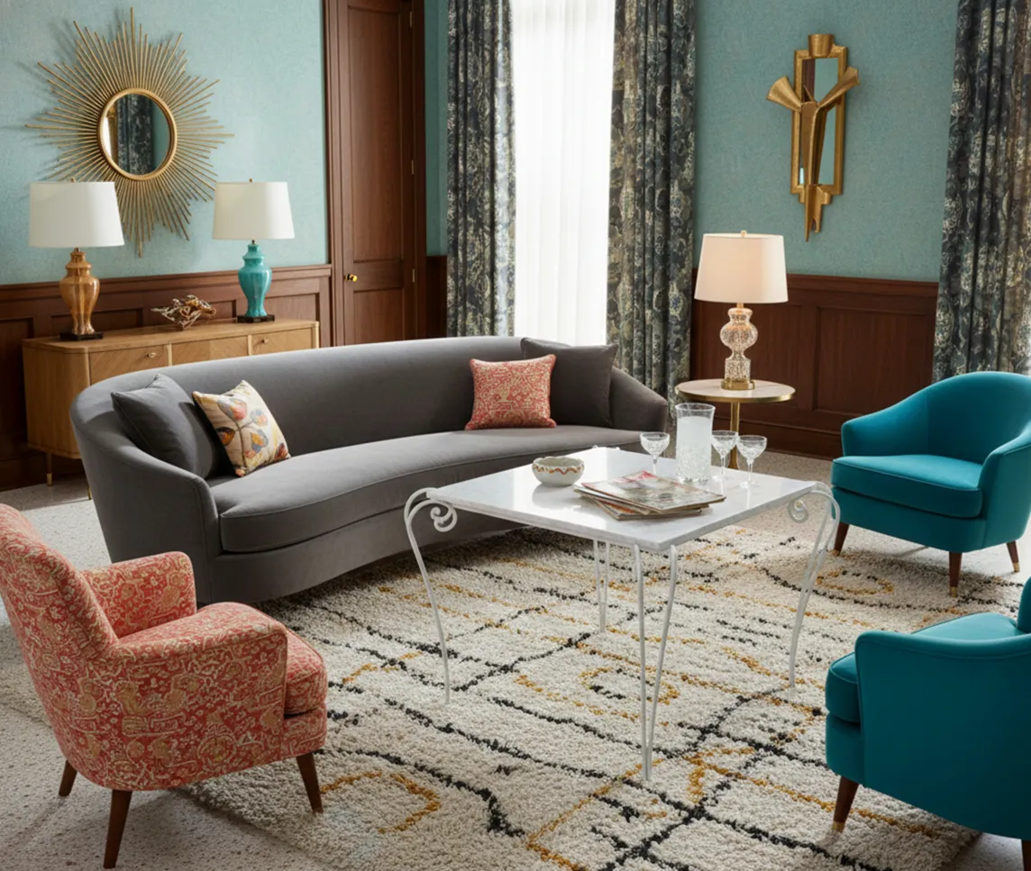 Antique garden table in a cozy setting with chairs