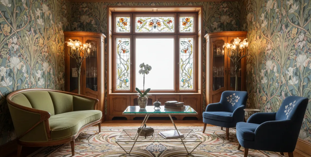 antique garden table in a room with armchairs