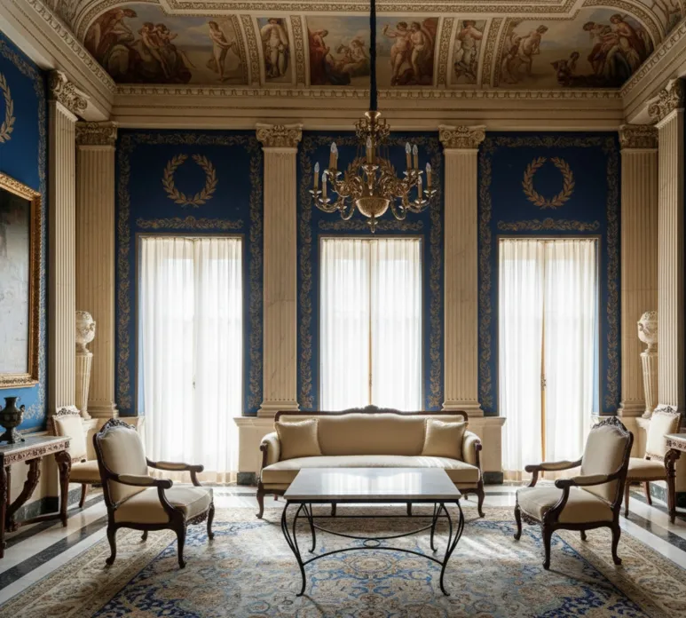 antique decorative table in a luxurious living room with elegant furniture