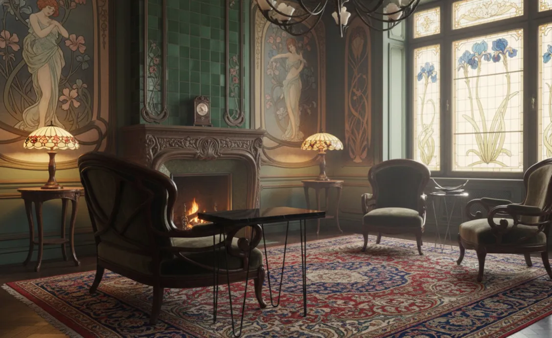 Tavolo antico con gambe sottili in un ambiente classico