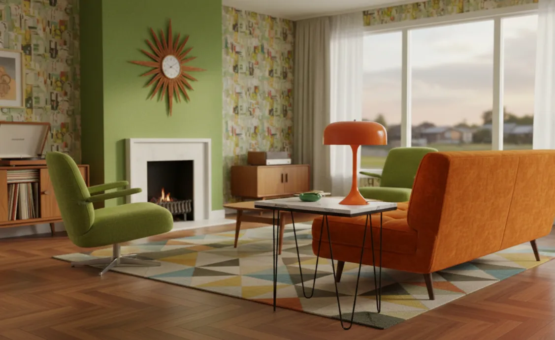 Античный белый стол с зелеными украшениями, садовая мебель на заднем плане