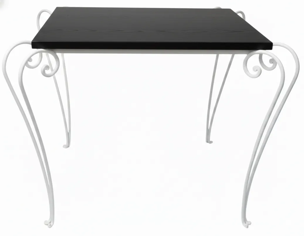 antique table with decorative iron legs