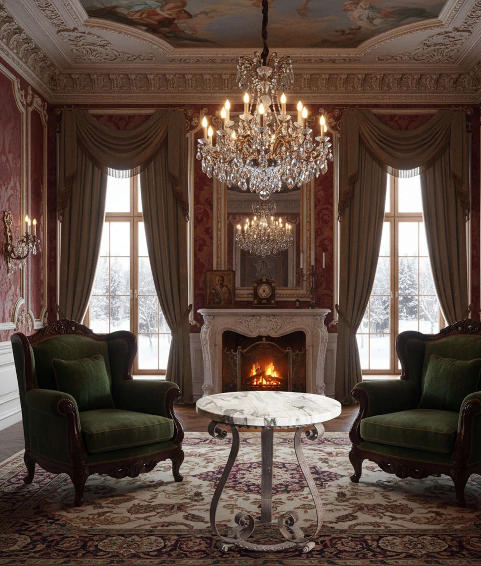 Eleganter antiker Tisch in anspruchsvollem Ambiente