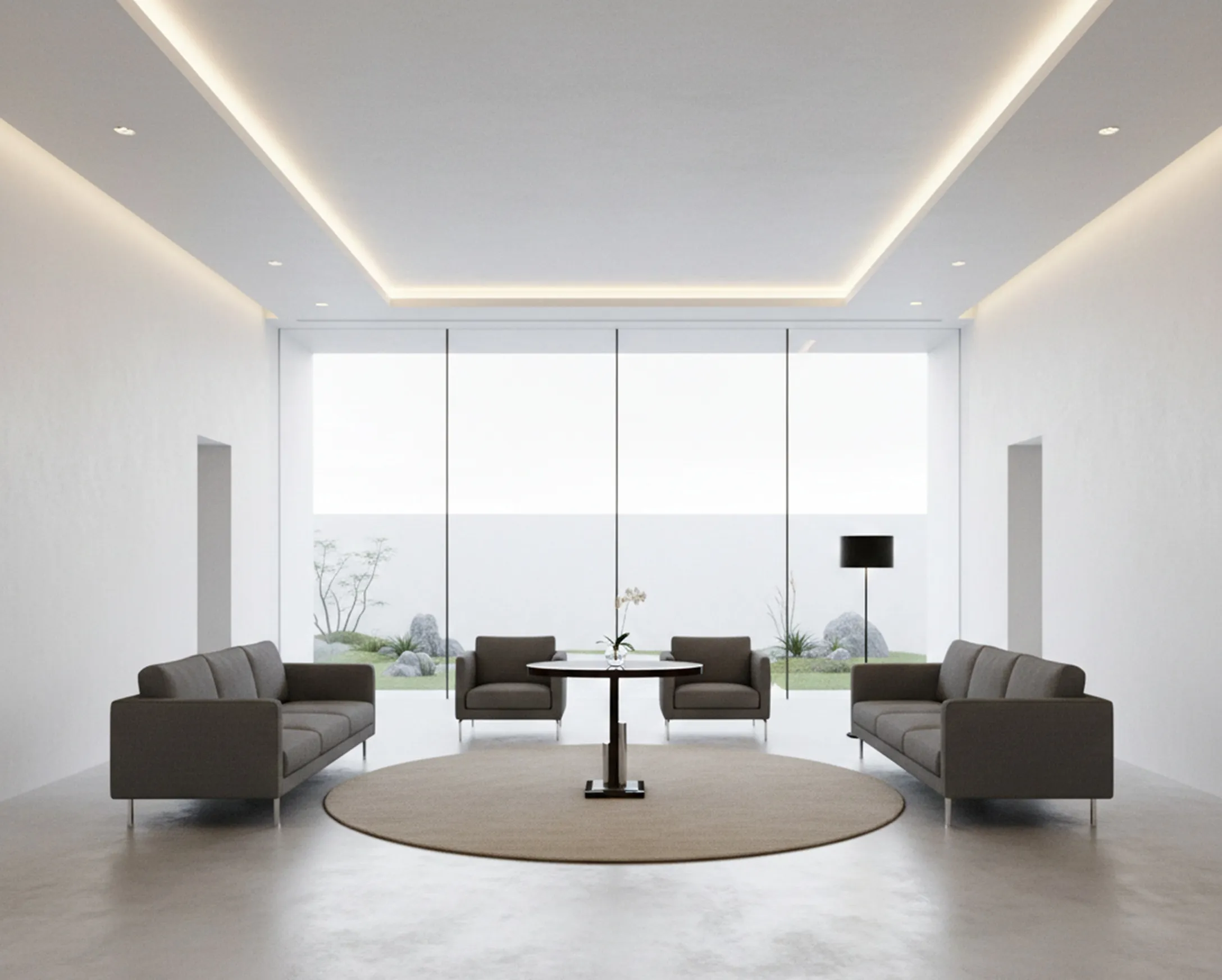 고풍스러운 원형 테이블, 금속 베이스가 현대적인 환경에 있음