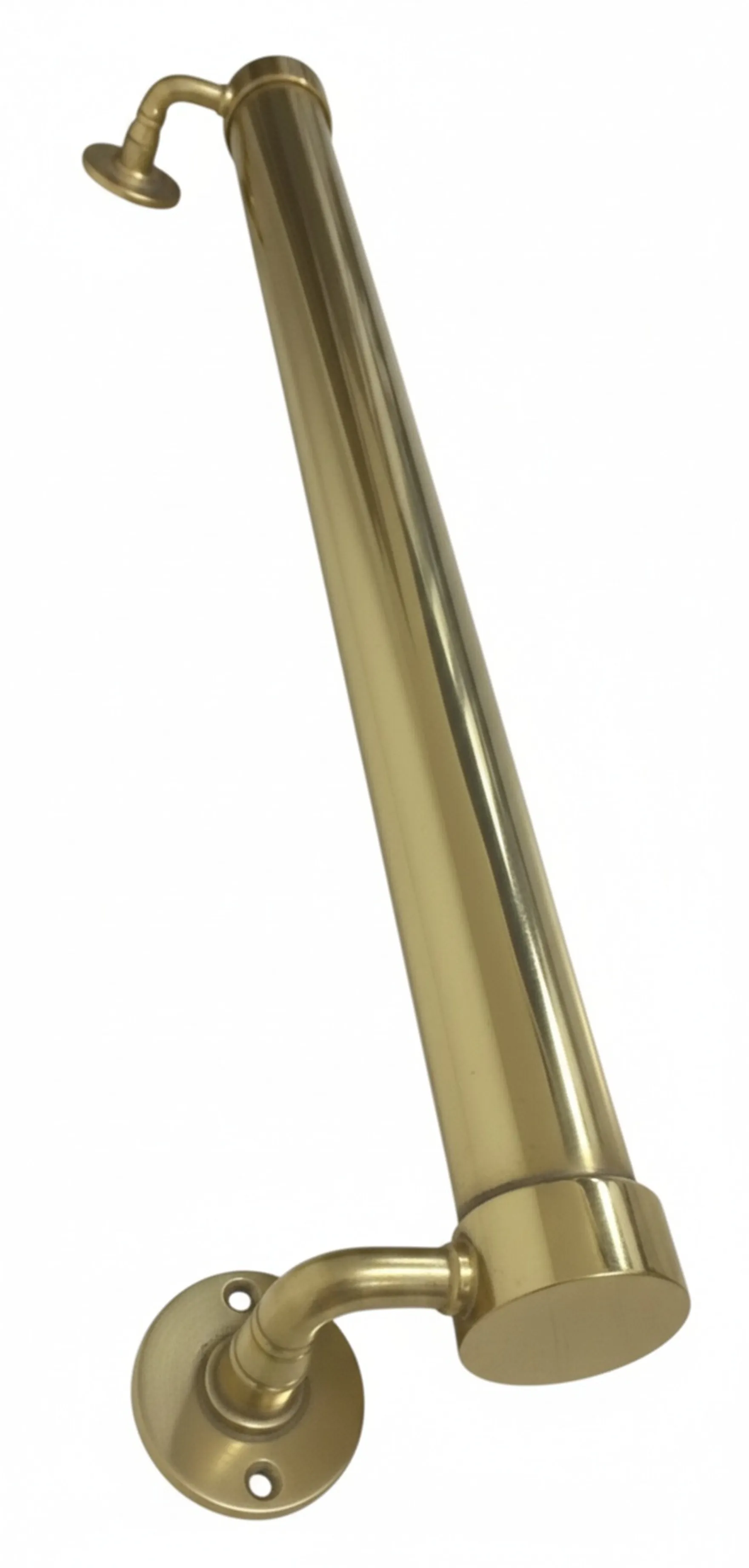 antique cylindrical door handle in shiny finish with curved design, surrounded by white space