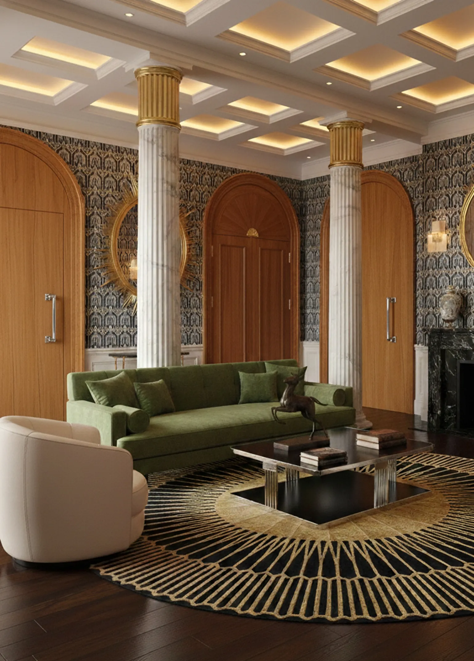 elegante antike Türgriffe in einem stilvollen Wohnzimmer