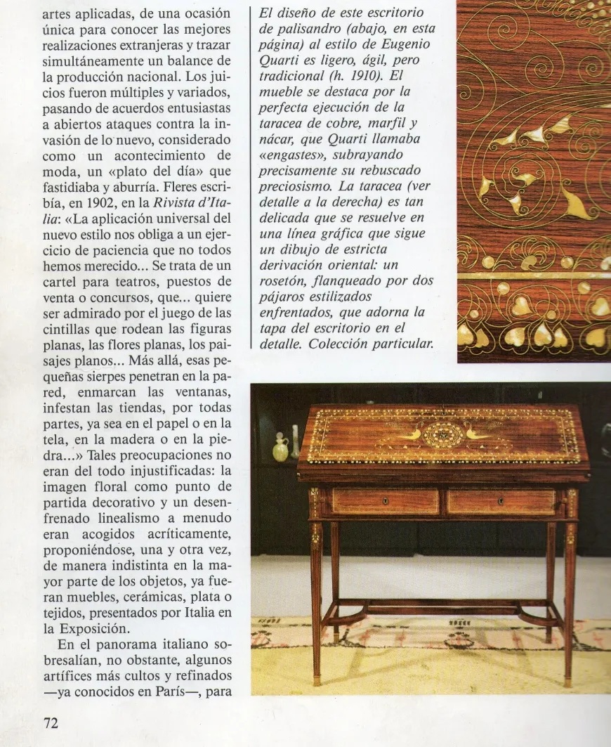 escritorio antiguo de Eugenio Quarti con detalles decorativos