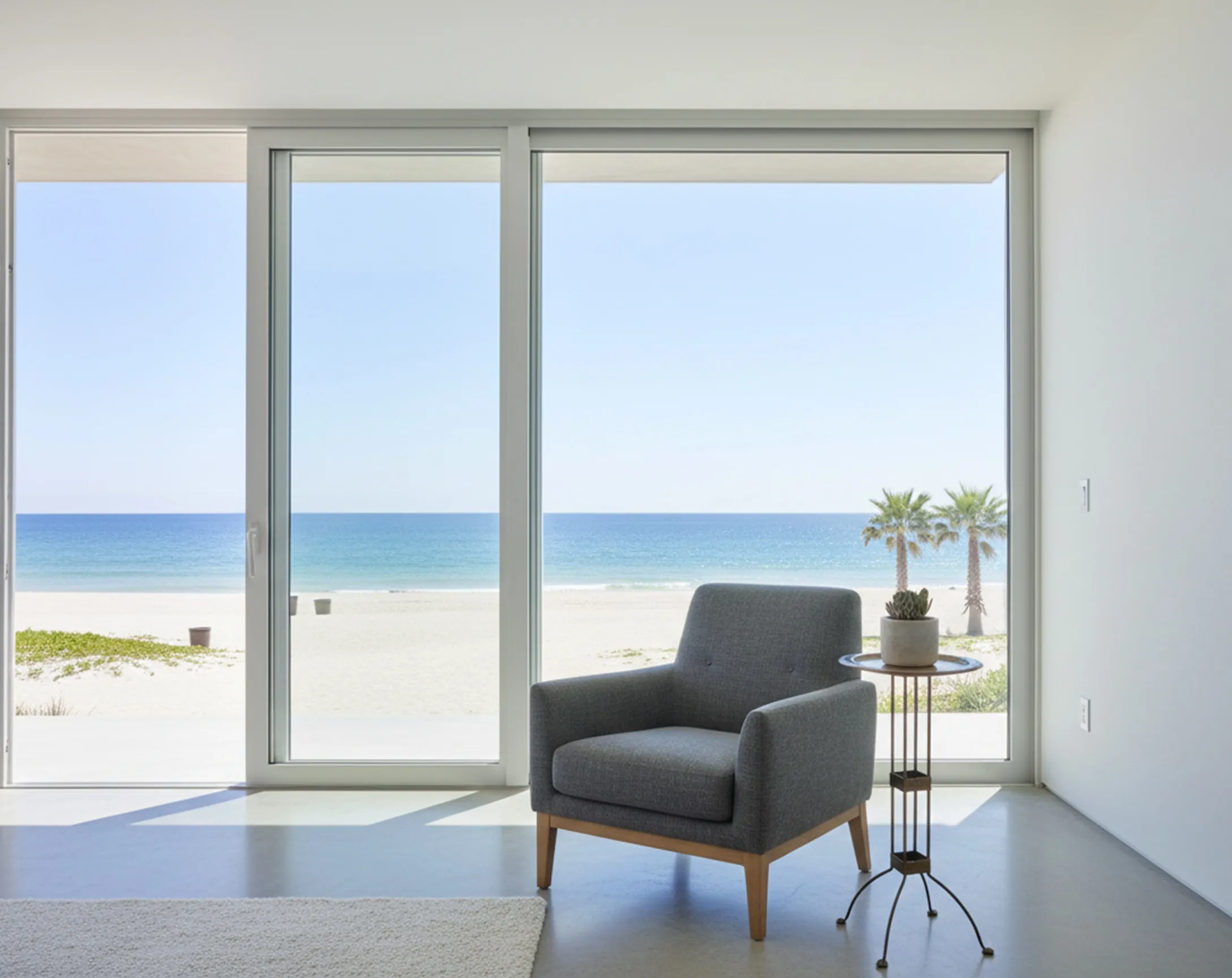 mesa antigüa con vista al mar y plantas cerca